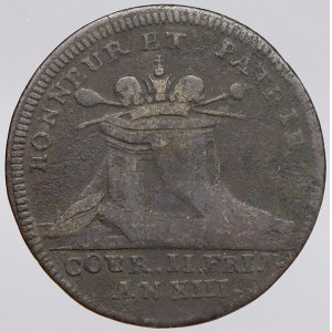 staré zahraniční tokeny. Francie. Napoleon. Token r. XIII (1804) za čest a slávu (korunovační). Bronz 25 mm