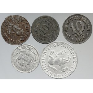 zahraniční žetony a známky. Německo. Konvolut 5 nouzových a účelových mincí z let 1917-1920