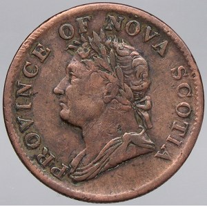 zahraniční žetony a známky. Kanada – Nova Scotia. Provinční ½ penny 1832. Cu 28 mm. dr. hr.