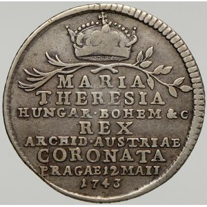 Marie Terezie. Korunovační žeton na korunovaci v Praze 1743. 21 mm, 1,81 g