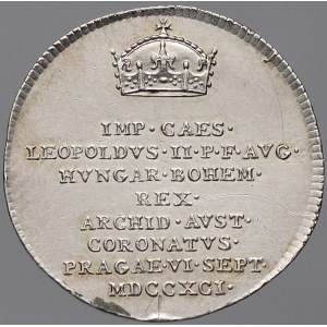 Leopold II. Malý žeton ke korunovaci na českého krále v Praze 6.9.1791.