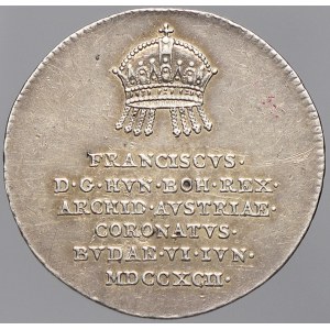 František II. / I. Malý žeton ke korunovaci na uherského krále v Budíně 6.6.1792.