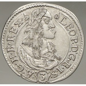 Leopold I. 3 krejcar 1663 KB. Nech.-1206. mírně prohnut, dr. hr.