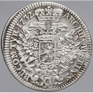Karel VI. XV krejcar 1732 Praha. Nov.-23/3. n. prohnutý
