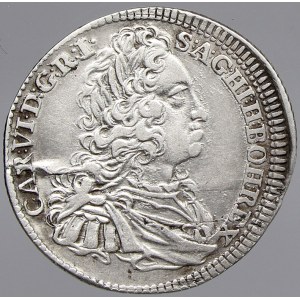 Karel VI. XV krejcar 1732 Praha. Nov.-23/3. n. prohnutý