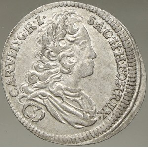 Karel VI. 3 krejcar 1732 Praha. Nov.-19. n. excentr., mírně prohnut