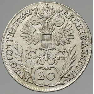 Marie Terezie. 20 krejcar 1776 IC-FA Vídeň. vada materiálu