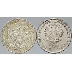 František Josef I. ¼ zlatník 1858 A, 1859 B. st. po oušku