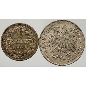Frankfurt, město. Konvolut 1 a 3 krejcarů 1860 a 1848