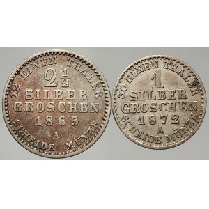 Prusko. 2 1/2 silber-groschen 1865 A, 1 silber-grosch 1872. KM-485, KM-486.