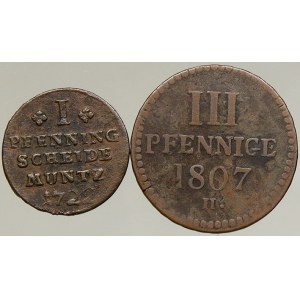 Sasko. III pfennig 1807 H, 1 pfennig 1722