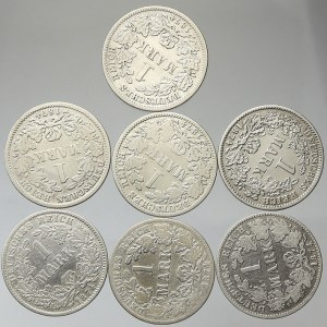 Drobné mince císařství po r. 1871. 1 M 1874 A, D, E, F 2x, G, H