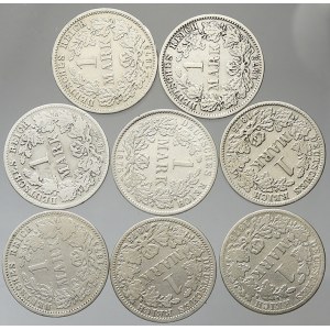 Drobné mince císařství po r. 1871. 1 M 1875 A, B, C, D, E, F, H, J. 1x vada materialu