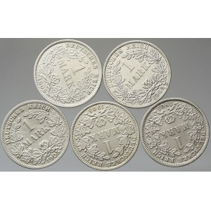 Drobné mince císařství po r. 1871. 1 M 1905 A, D, E, G, J