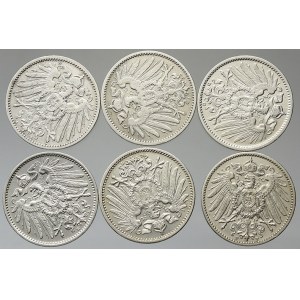Drobné mince císařství po r. 1871. 1 M 1906 A, D, E, F, G, J