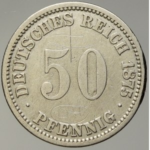 Drobné mince císařství po r. 1871. 50 pf. 1875 A. Poškrábaný