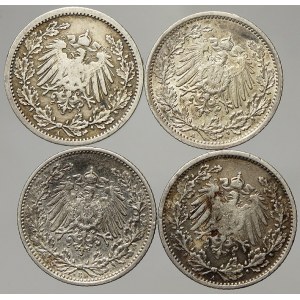 Drobné mince císařství po r. 1871. ½ M 1905 A, 1906 E, 1907 A (2x)
