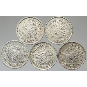 Drobné mince císařství po r. 1871. ½ M 1907 A, D, E, G, J