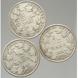 Drobné mince císařství po r. 1871. ½ M 1908 A, E, G