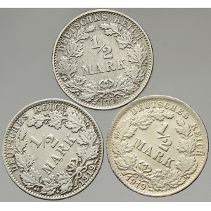 Drobné mince císařství po r. 1871. ½ M 1919 A, E, F