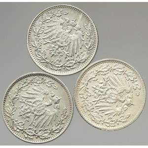 Drobné mince císařství po r. 1871. ½ M 1919 A, E, F