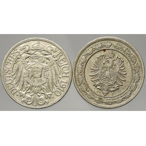 Drobné mince císařství po r. 1871. 25 pf. 1910 A, 20 pf. 1887 F. KM-9, 18