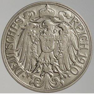 Drobné mince císařství po r. 1871. 25 pf. 1910 G