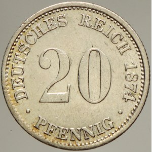 Drobné mince císařství po r. 1871. 20 pf. 1874 D