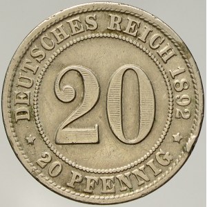 Drobné mince císařství po r. 1871. 20 pf. 1892 D. hr