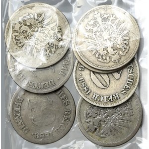 Drobné mince císařství po r. 1871. 10 pf. 1888 A, E 2x, F, 1889 A, D, F
