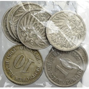 Drobné mince císařství po r. 1871. 10 pf. 1902 A, F, G, J, 1903 A, D, E, F, G, J