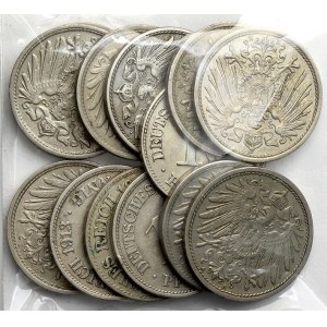Drobné mince císařství po r. 1871. 10 pf. 1913 A, D, F, J, 1914 A, D, E 2x, F, J, 1915 A, D, J