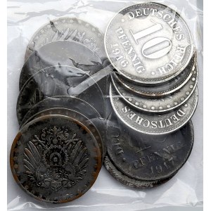 Drobné mince císařství po r. 1871. 10 pf. Fe 1916 A 2x, D 2x, E, G, 1917 A, E 2x, D, F, G. st. koroze