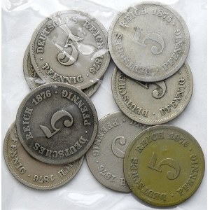 Drobné mince císařství po r. 1871. 5 pf. 1876 A, B, C, D, E, F, G, J