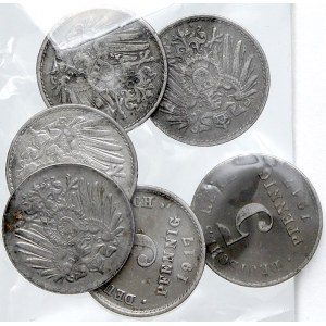 Drobné mince císařství po r. 1871. 5 pf. Fe 1917 A, D, E, J, 1918 A, E