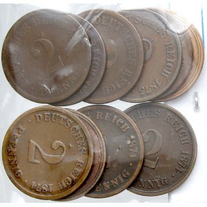Drobné mince císařství po r. 1871. 2 pf. 1874 A, B, C, 1875 B, C, D, F, G, J 2x
