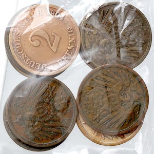 Drobné mince císařství po r. 1871. 2 pf. 1904 A, D, E, F, J, 1905 A, E, F, G, J
