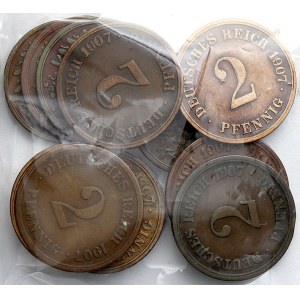 Drobné mince císařství po r. 1871. 2 pf. 1906 A, D, E, F, G, J, 1907 A, D, E, F, G, J 2x