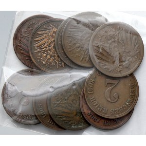Drobné mince císařství po r. 1871. 2 pf. 1908 A, D, E, F, G, J, 1910 A, D, E, F, G