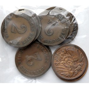 Drobné mince císařství po r. 1871. 2 pf. 1915 A, D, F, 1916 A, D, E, F, G, J. 1x seky