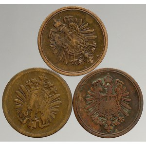 Drobné mince císařství po r. 1871. 1 pf. 1885 A, 1886 A, 1886 E