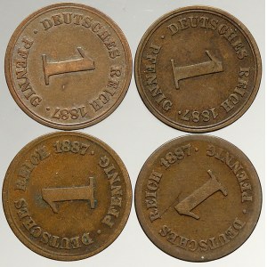 Drobné mince císařství po r. 1871. 1 pf. 1887 A, E, F, G