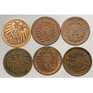 Drobné mince císařství po r. 1871. 1 pf. 1888 A, D, E, 1889 A, 1890 A, E