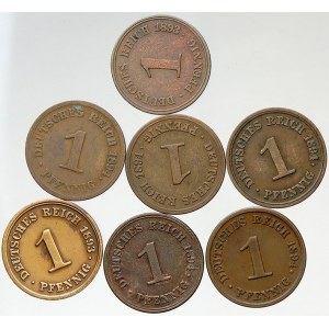 Drobné mince císařství po r. 1871. 1 pf. 1893 A, D, 1894 A, E, F, G, J