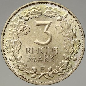 Výmarská republika. 3 RM 1925 F Rheinland. KM-46