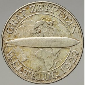 Výmarská republika. 3 RM 1929 F Zeppelin. KM-67