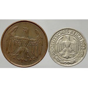 Výmarská republika. 50 Rpf 1928 A, 4 Rpf. 1932 A. KM-49, 75