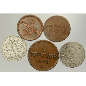 Německo – konvoluty. Konvolut 5 saských a sasko-meiningenských mincí