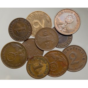 Německo – konvoluty. 1 pfennig 1892 G + 9 ks dalších 2 a 1 feniků