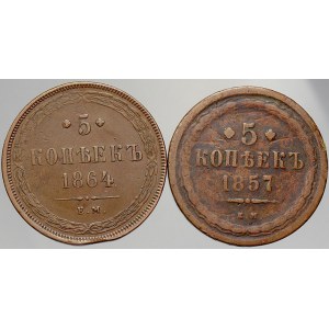 Rusko, Alexandr II. (1855-81). 5 kop. 1857 EM (2/2), 1864 EM (-1/1-). C-152.1, Y-6a